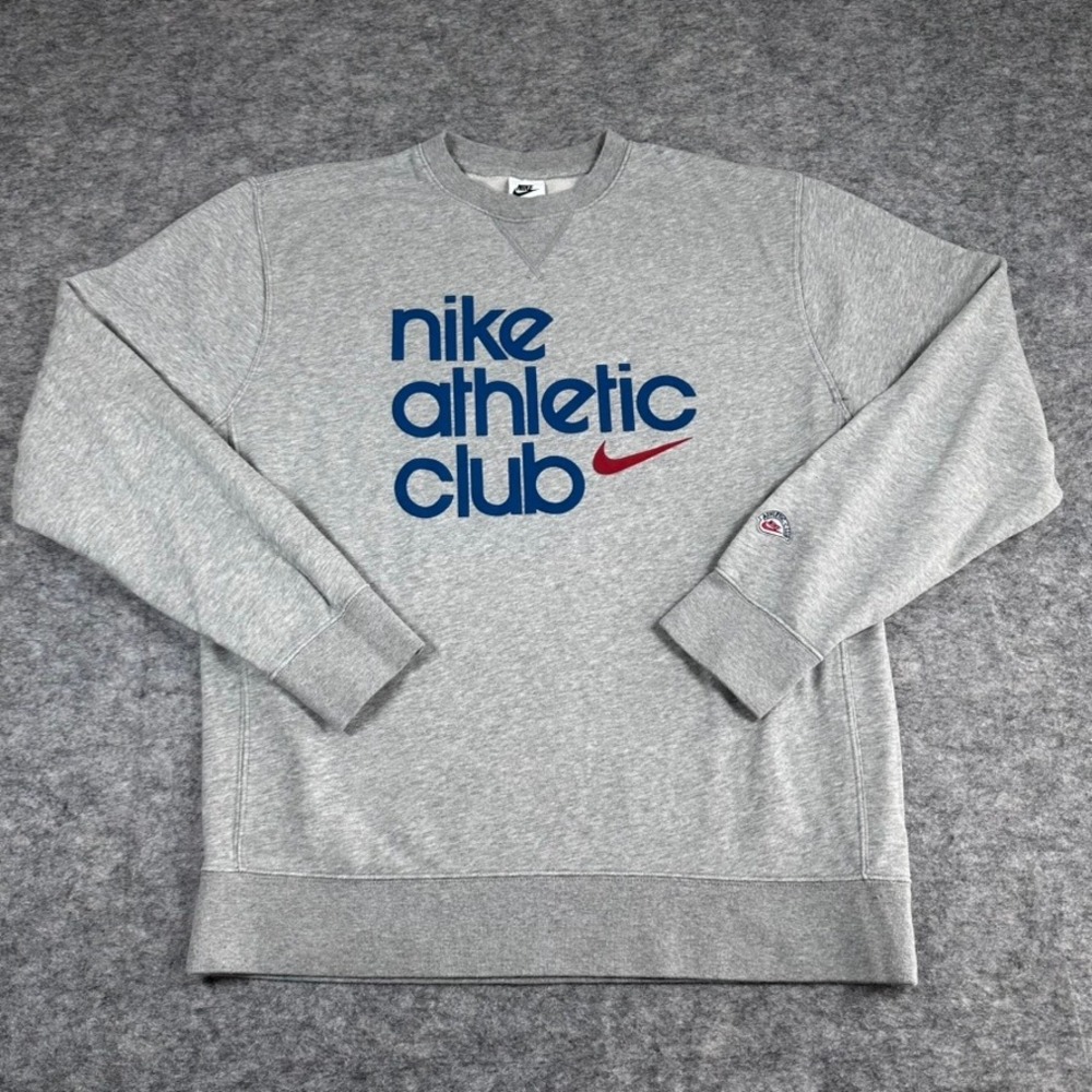 Nike Athletic Club‎ Sweatshirt Gray Excellent Graphic Crewneck Pullover Mens L